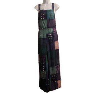 Patchwork Jumpsuit Maxi Wide Leg Square Neck Sleeveless Boho Festival Size M‎
